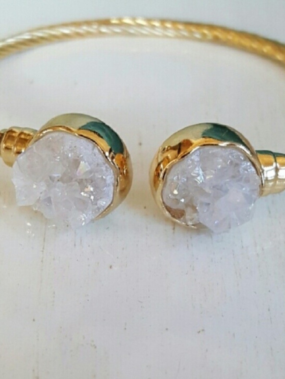 Gold-Tone White Druzy Cuff Bracelet